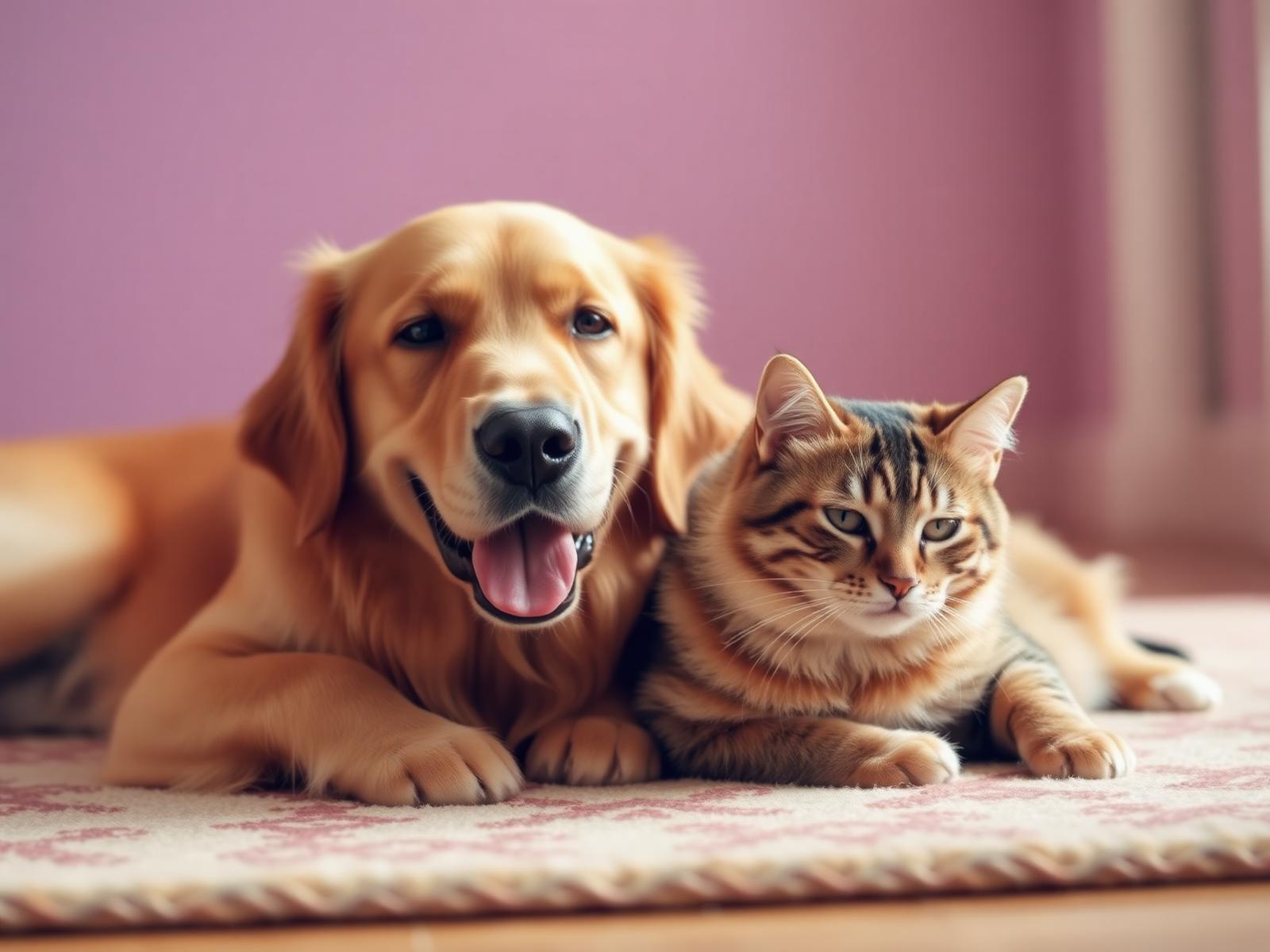 Perro y gato descansando juntos en casa